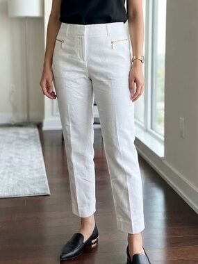 Chaus New York White Slim Leg Dress Pants Gold Zipper Old Money Luxury Chic